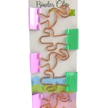 imagem Clipes para papel binder 25mm - blister c/ 6 un - formatos pastel: cactos e flamingo