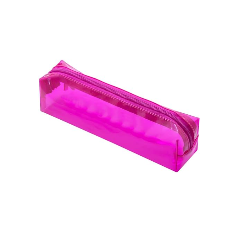 imagem Estojo PVC Transparente Quadrado 1 Zíper Rosa