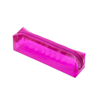 imagem Estojo PVC Transparente Quadrado 1 Zíper Rosa