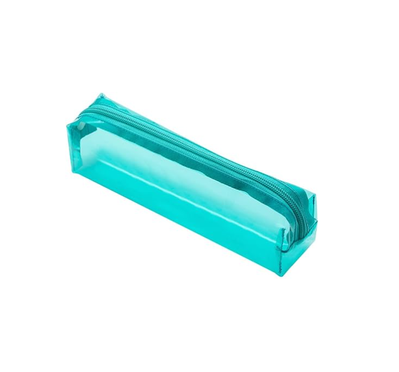 imagem Estojo PVC Transparente Quadrado 1 Zíper Verde Água