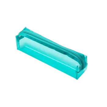 imagem Estojo PVC Transparente Quadrado 1 Zíper Verde Água